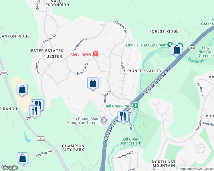 map of restaurants, bars, coffee shops, grocery stores, and more near 6405 Paintbrush Hollow in Austin