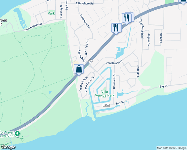 map of restaurants, bars, coffee shops, grocery stores, and more near 975 Grand Canal Street in Gulf Breeze