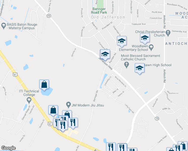 map of restaurants, bars, coffee shops, grocery stores, and more near 8340 Baringer Foreman Road in Baton Rouge