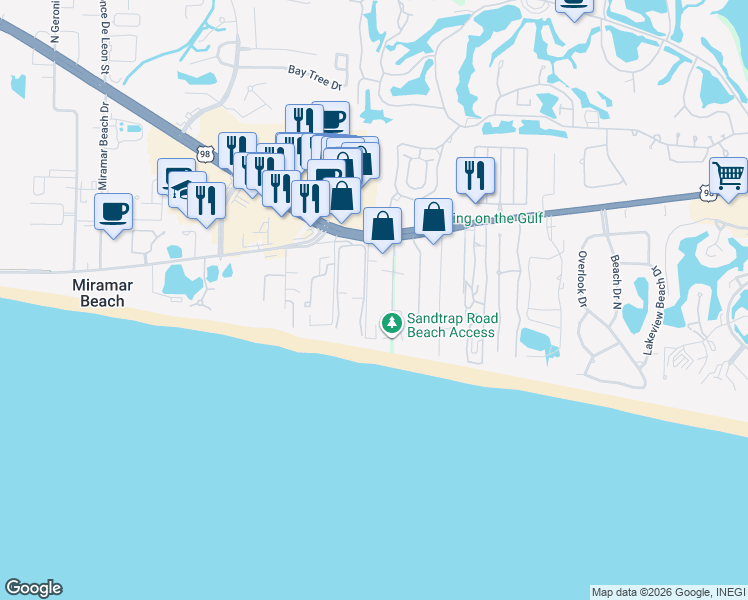map of restaurants, bars, coffee shops, grocery stores, and more near 114 Main Sail Drive in Miramar Beach