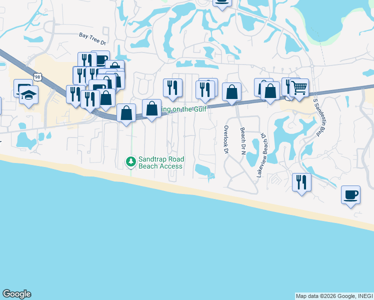 map of restaurants, bars, coffee shops, grocery stores, and more near 223 Rue Martine in Miramar Beach