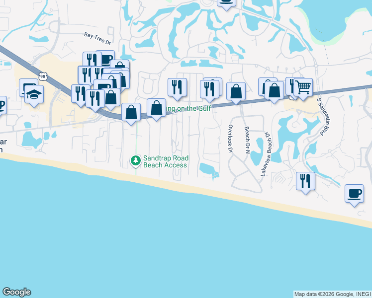 map of restaurants, bars, coffee shops, grocery stores, and more near 223 Rue Martine in Miramar Beach