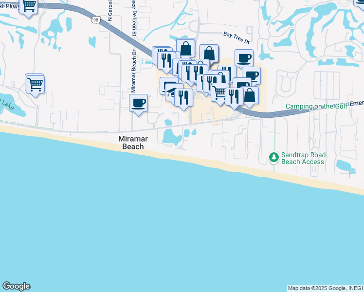 map of restaurants, bars, coffee shops, grocery stores, and more near 16 Shipwatch Lane in Miramar Beach
