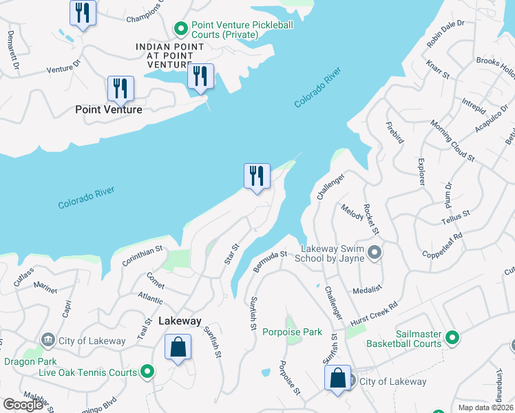 map of restaurants, bars, coffee shops, grocery stores, and more near 127 Marina Village Cove in Austin
