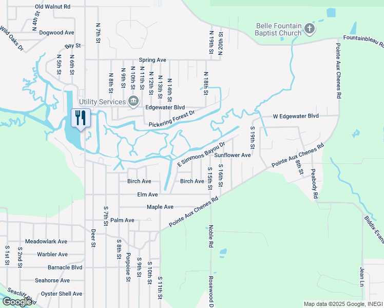 map of restaurants, bars, coffee shops, grocery stores, and more near 2300 East Simmons Bayou Drive in Ocean Springs