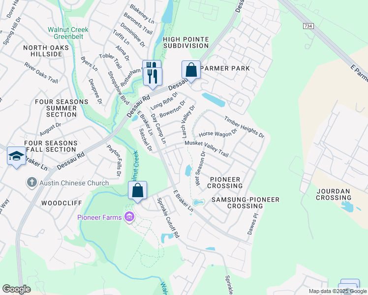 map of restaurants, bars, coffee shops, grocery stores, and more near 1801 Roseburg Drive in Austin
