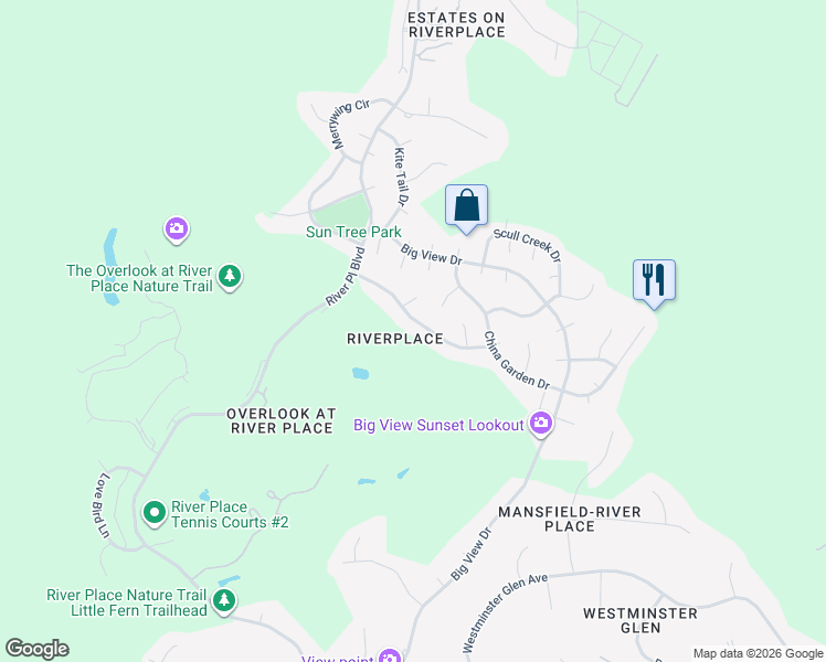 map of restaurants, bars, coffee shops, grocery stores, and more near 4301 River Place Boulevard in Austin