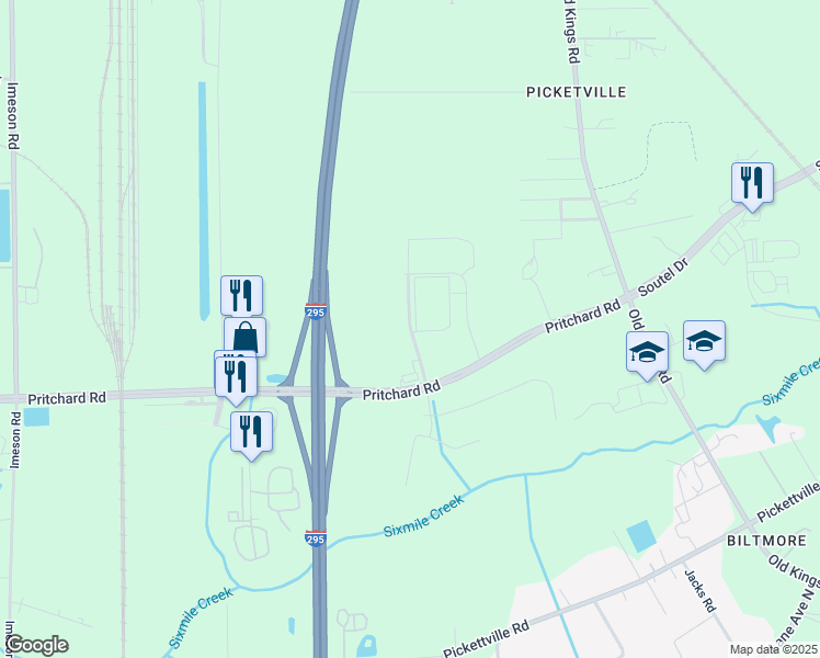 map of restaurants, bars, coffee shops, grocery stores, and more near Perimeter Industrial Parkway West in Jacksonville