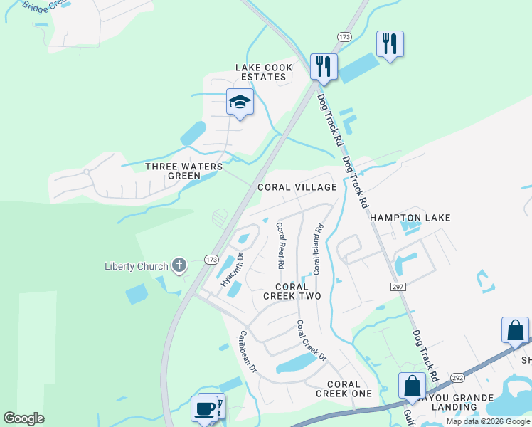 map of restaurants, bars, coffee shops, grocery stores, and more near 2029 Marquesas Lane in Pensacola