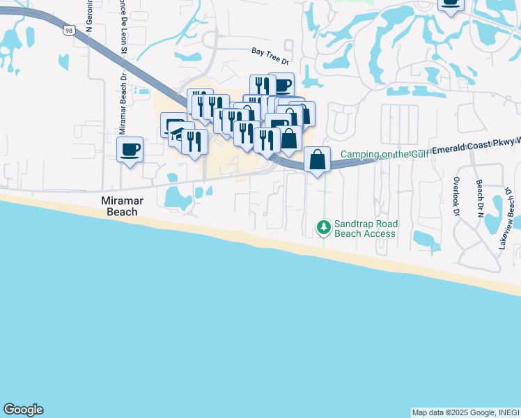 map of restaurants, bars, coffee shops, grocery stores, and more near 109 Norwood Drive in Miramar Beach