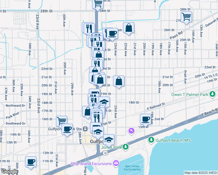 map of restaurants, bars, coffee shops, grocery stores, and more near 2008 24th Avenue in Gulfport