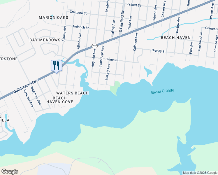 map of restaurants, bars, coffee shops, grocery stores, and more near 2114 Blakely Avenue in Pensacola