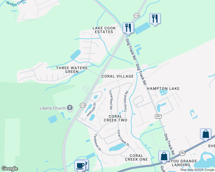 map of restaurants, bars, coffee shops, grocery stores, and more near 2022 Marquesas Lane in Pensacola