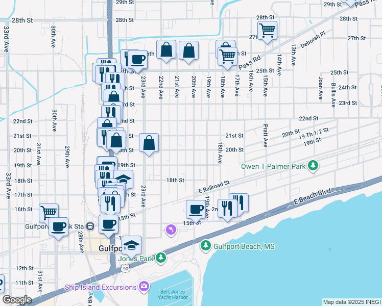 map of restaurants, bars, coffee shops, grocery stores, and more near 1919 20th Avenue in Gulfport