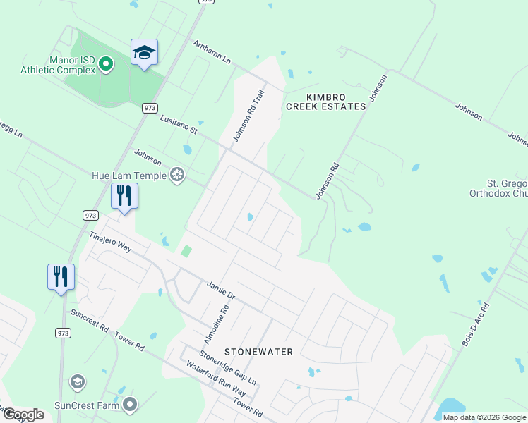 map of restaurants, bars, coffee shops, grocery stores, and more near 14932 Talus Road in Manor