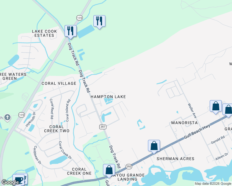 map of restaurants, bars, coffee shops, grocery stores, and more near 9636 Cobblebrook Drive in Pensacola