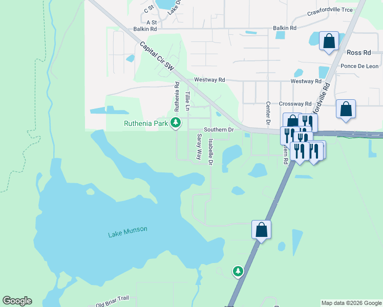 map of restaurants, bars, coffee shops, grocery stores, and more near 5057 Tillie Lane in Tallahassee