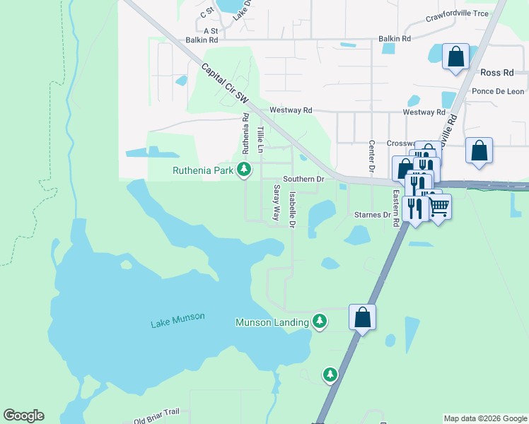 map of restaurants, bars, coffee shops, grocery stores, and more near 5017 Saray Way in Tallahassee