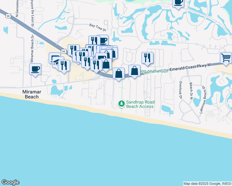 map of restaurants, bars, coffee shops, grocery stores, and more near 119 Snowdrift Rd in Miramar Beach