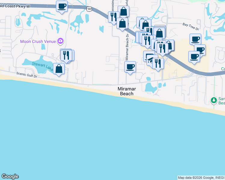 map of restaurants, bars, coffee shops, grocery stores, and more near 747 Scenic Highway 98 in Miramar Beach