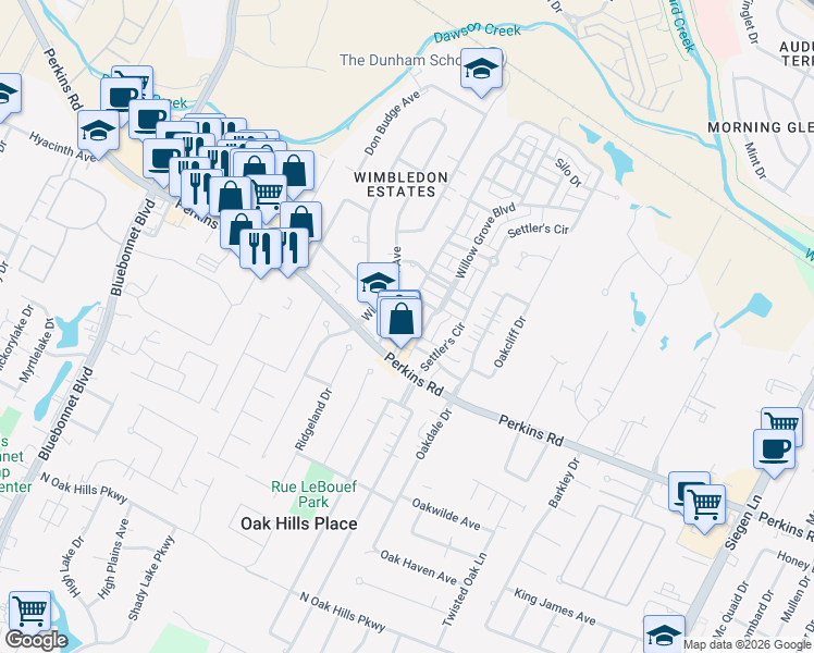 map of restaurants, bars, coffee shops, grocery stores, and more near 11430 Sugar Lane in Baton Rouge