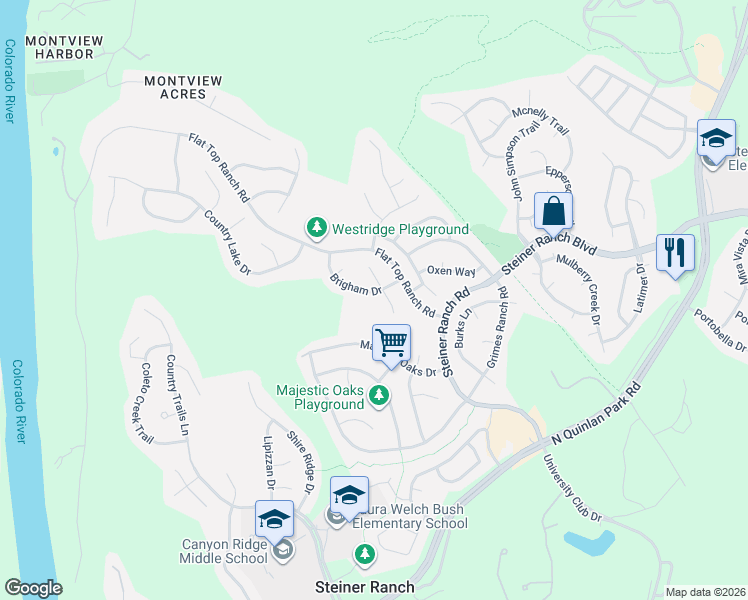 map of restaurants, bars, coffee shops, grocery stores, and more near 12923 Brigham Drive in Austin