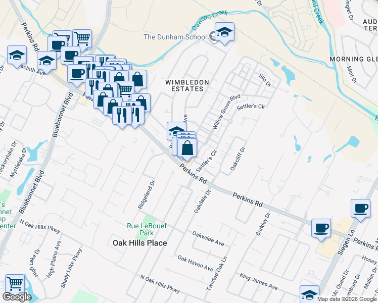 map of restaurants, bars, coffee shops, grocery stores, and more near 11430 Sugar Lane in Baton Rouge