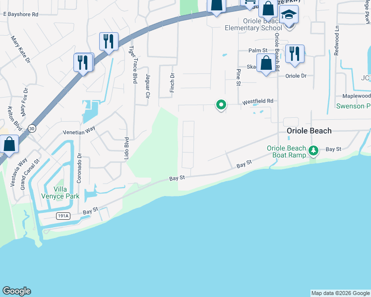 map of restaurants, bars, coffee shops, grocery stores, and more near 1056 Woodlore Circle in Gulf Breeze