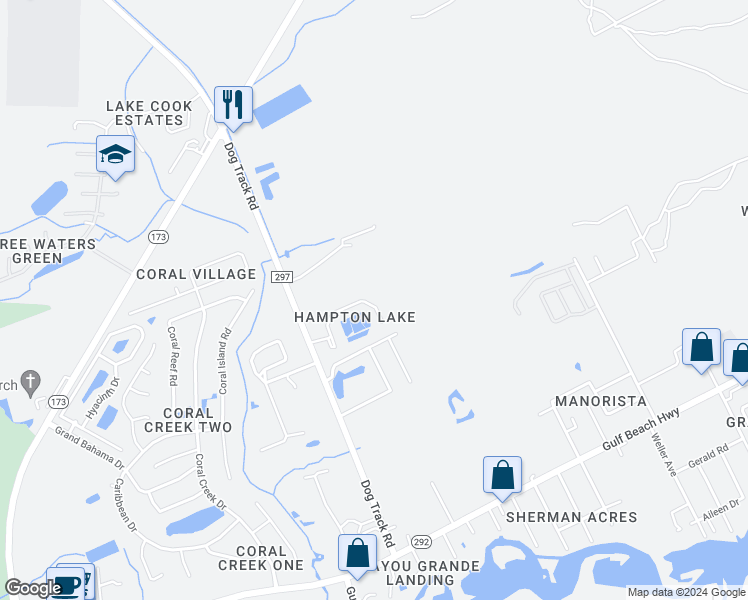 map of restaurants, bars, coffee shops, grocery stores, and more near 9616 Cobblebrook Drive in Pensacola