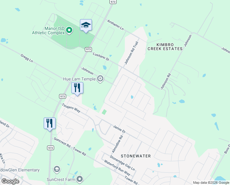 map of restaurants, bars, coffee shops, grocery stores, and more near 14915 Breccia Road in Manor