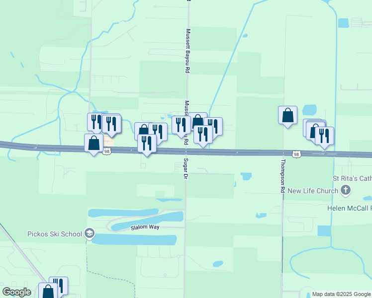 map of restaurants, bars, coffee shops, grocery stores, and more near 35 Mussett Bayou Road in Santa Rosa Beach