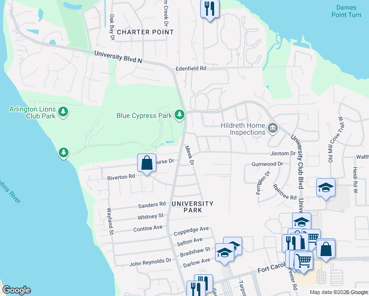 map of restaurants, bars, coffee shops, grocery stores, and more near in Jacksonville