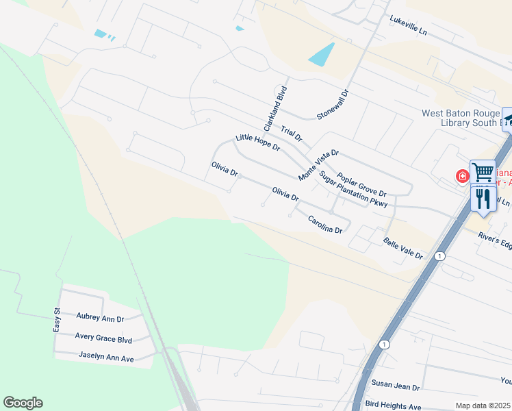 map of restaurants, bars, coffee shops, grocery stores, and more near 6774 Virginia Drive in Addis