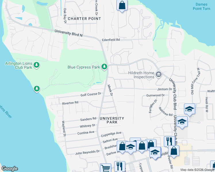 map of restaurants, bars, coffee shops, grocery stores, and more near in Jacksonville