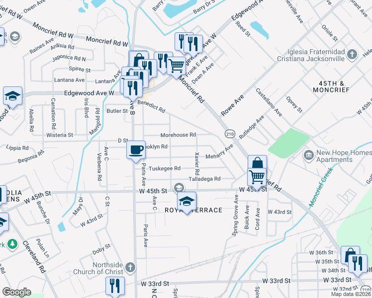 map of restaurants, bars, coffee shops, grocery stores, and more near 2041 Brooklyn Road in Jacksonville