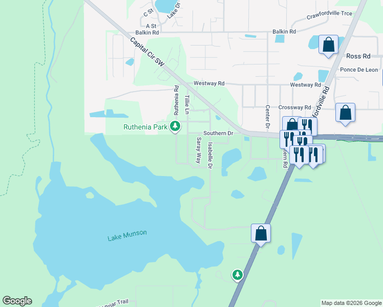 map of restaurants, bars, coffee shops, grocery stores, and more near 5017 Saray Way in Tallahassee