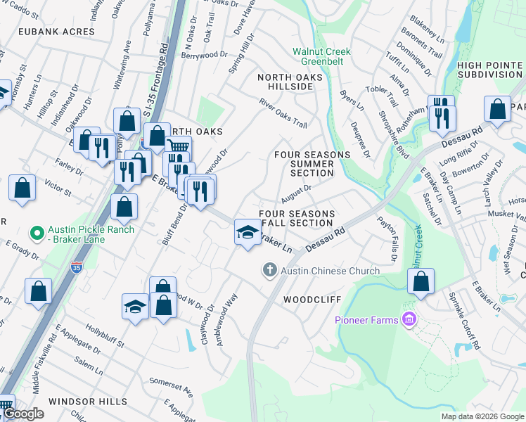 map of restaurants, bars, coffee shops, grocery stores, and more near 11305 Nicole Cove in Austin