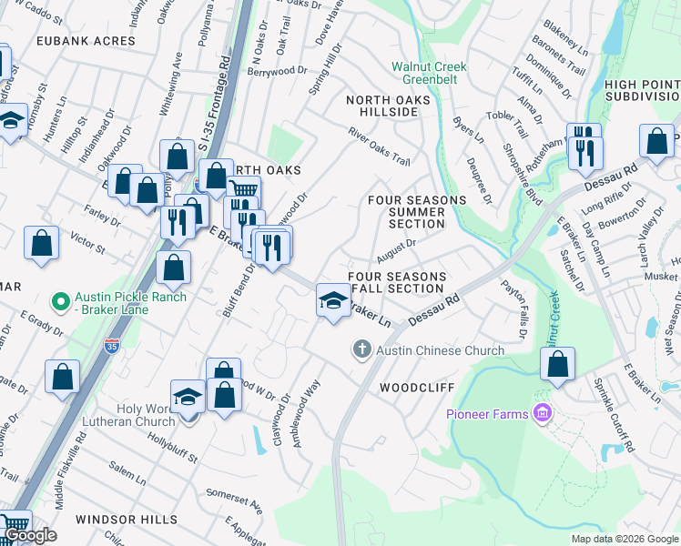 map of restaurants, bars, coffee shops, grocery stores, and more near 11305 Nicole Cove in Austin