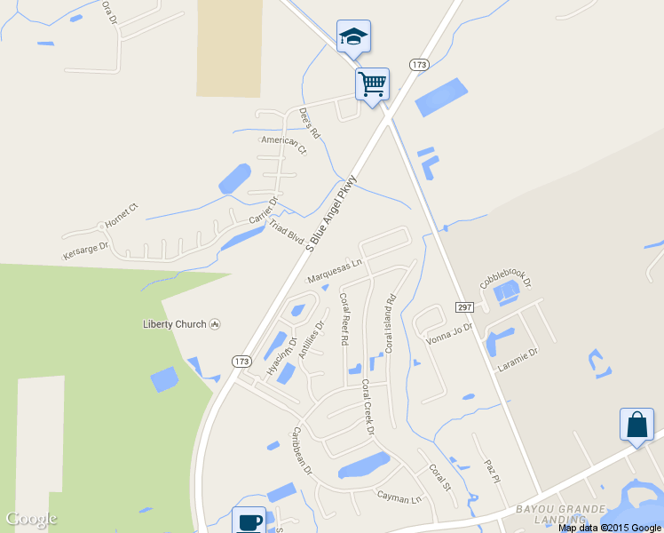 map of restaurants, bars, coffee shops, grocery stores, and more near 2022 Marquesas Lane in Pensacola