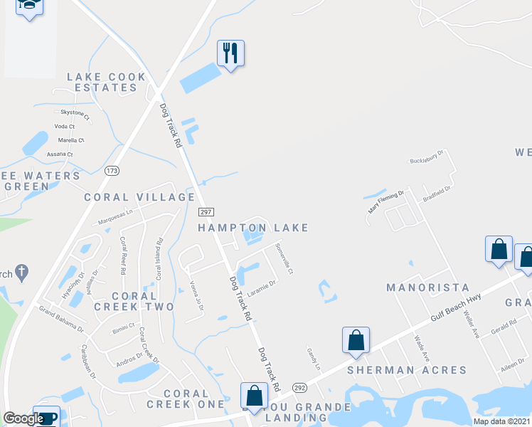 map of restaurants, bars, coffee shops, grocery stores, and more near 9620 Cobblebrook Drive in Pensacola