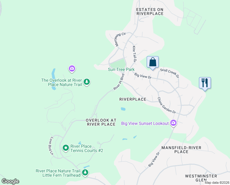 map of restaurants, bars, coffee shops, grocery stores, and more near 4819 River Place Boulevard in Austin