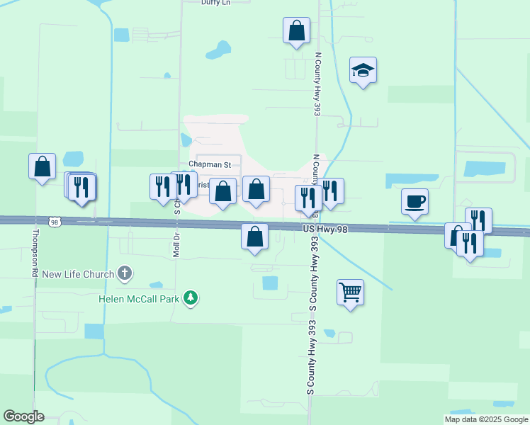 map of restaurants, bars, coffee shops, grocery stores, and more near 3268 US Highway 98 in Santa Rosa Beach