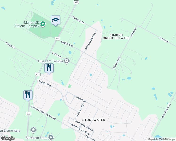 map of restaurants, bars, coffee shops, grocery stores, and more near 14914 Tuff Road in Manor
