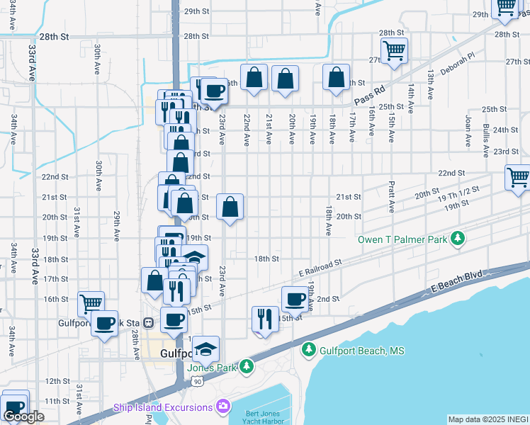 map of restaurants, bars, coffee shops, grocery stores, and more near 2110 20th Street in Gulfport