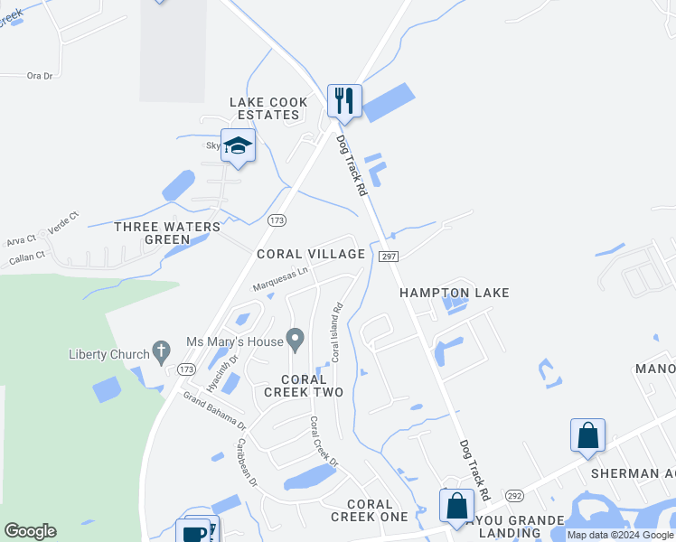 map of restaurants, bars, coffee shops, grocery stores, and more near 1978 Coral Reef Road in Pensacola