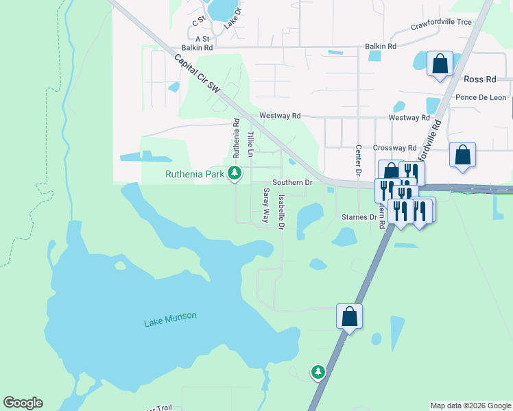 map of restaurants, bars, coffee shops, grocery stores, and more near 5017 Saray Way in Tallahassee