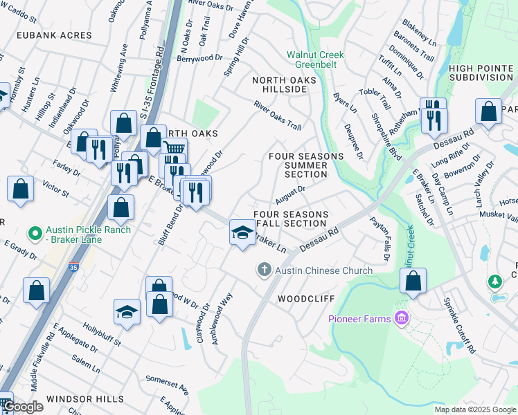 map of restaurants, bars, coffee shops, grocery stores, and more near 11305 Nicole Cove in Austin