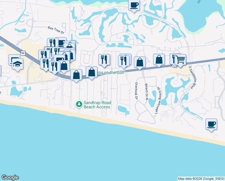 map of restaurants, bars, coffee shops, grocery stores, and more near 105 Rue Martine in Miramar Beach