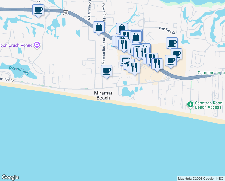map of restaurants, bars, coffee shops, grocery stores, and more near 50 Monaco Street in Miramar Beach