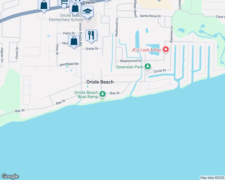 map of restaurants, bars, coffee shops, grocery stores, and more near 3202 Bay Street in Gulf Breeze